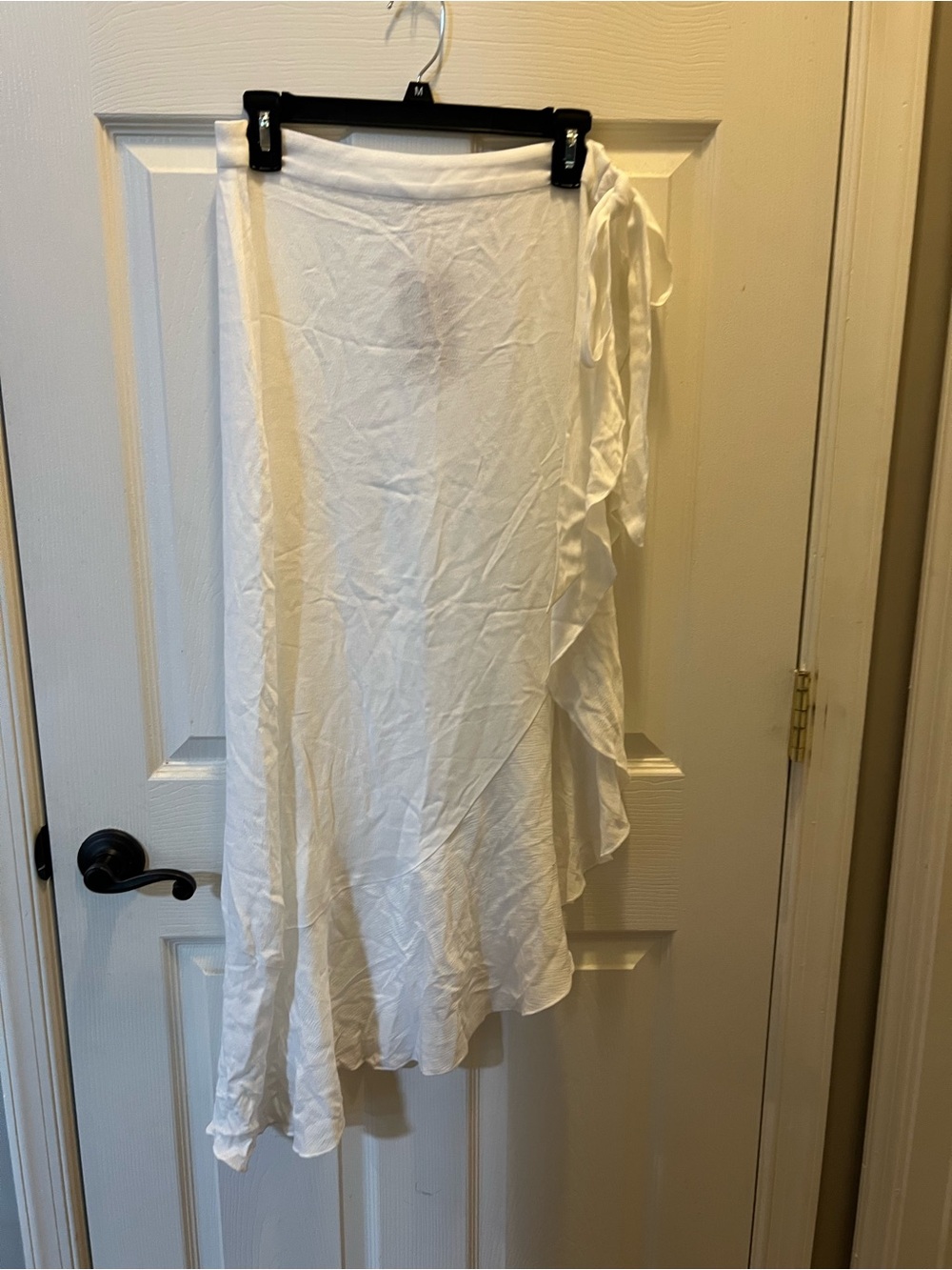 Women's White Asymmetrical Ruffle Wrap Skirt